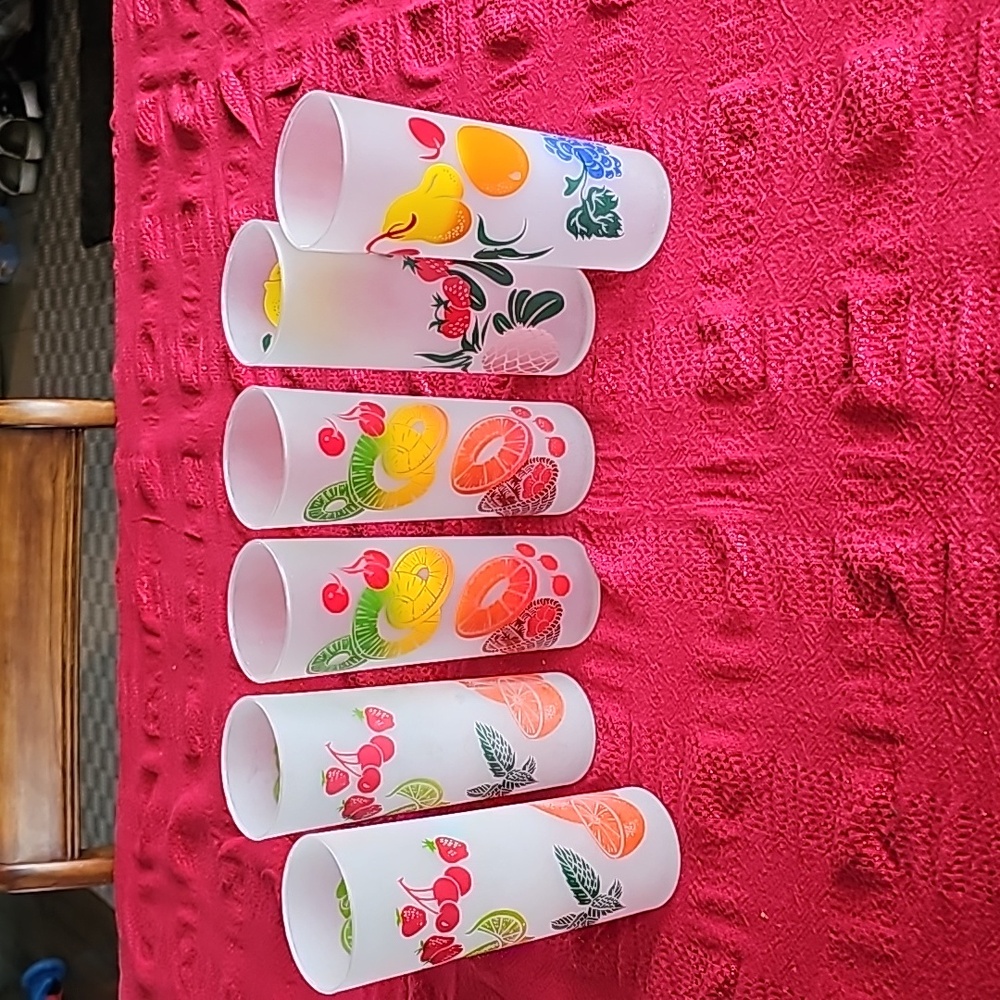 Set of 6 Retro Federal Glass Zombie Frosted Fruit Glasses Vintage 1950's